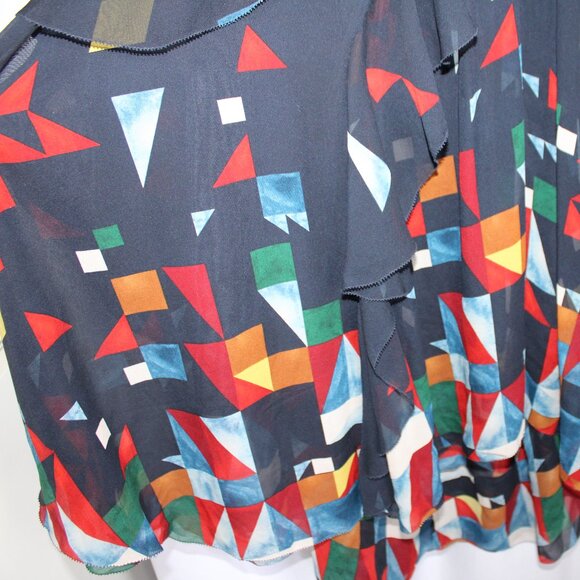 Joie NWT 100% Silk Navy Colorful Layered Cocktail Midi Dress Sheer Ruffles 8 M - Picture 6 of 13